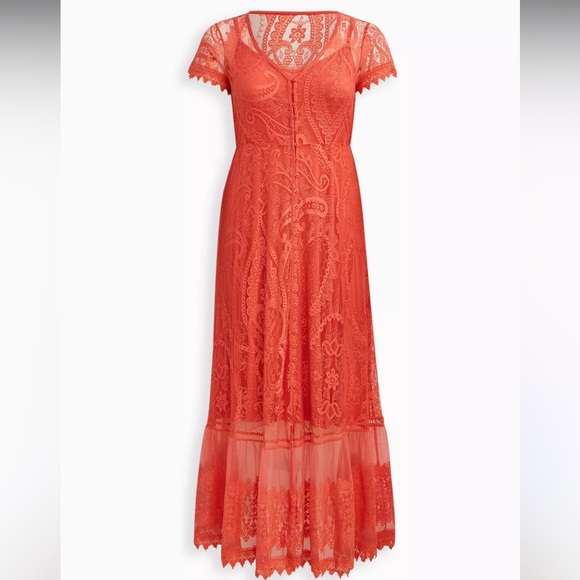 torrid Dresses & Skirts - NWT Torrid Maxi Lace Button-Front‎ Dress in orange/pink
